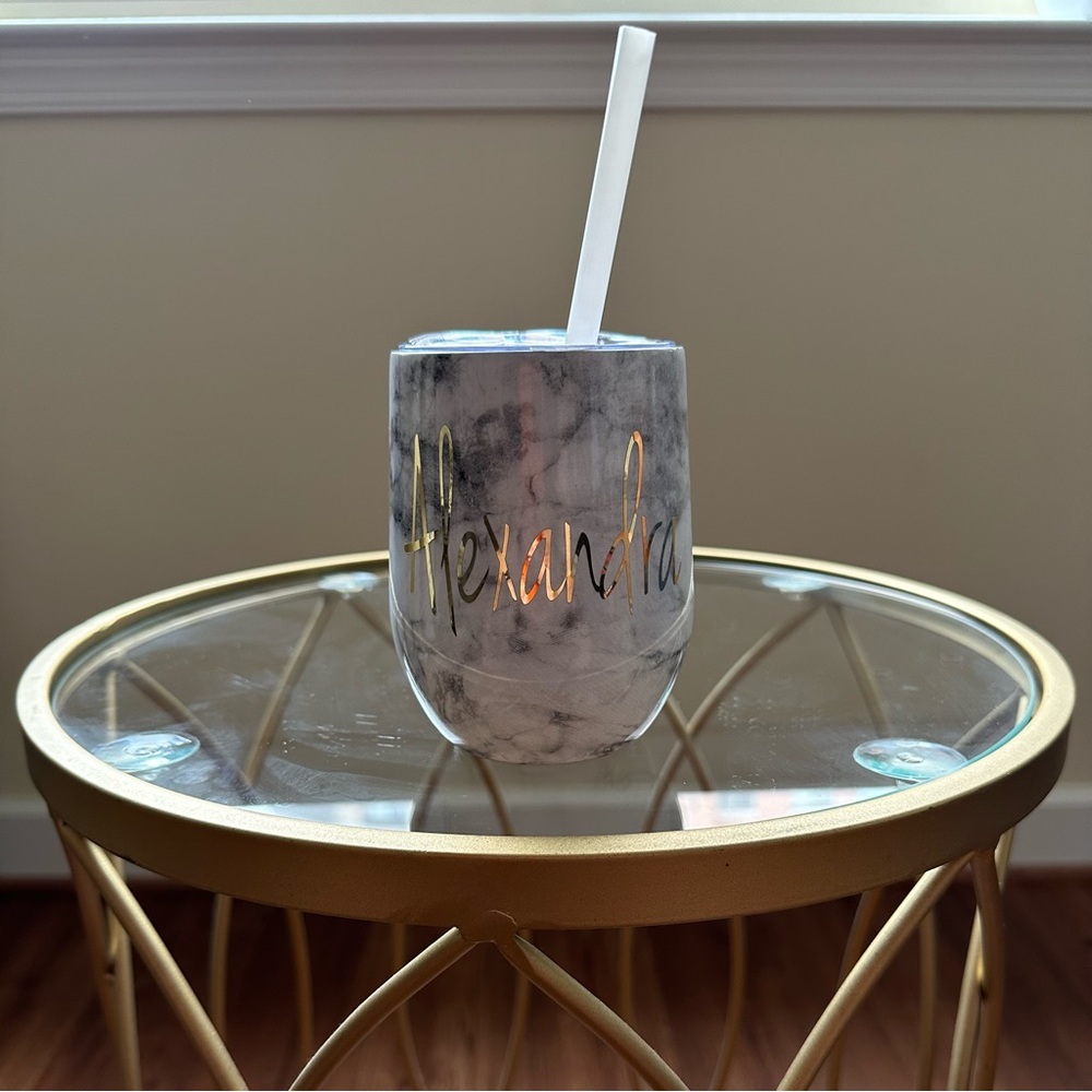 NWOT Corkcicle Marble Monogrammed Stemless, 12oz